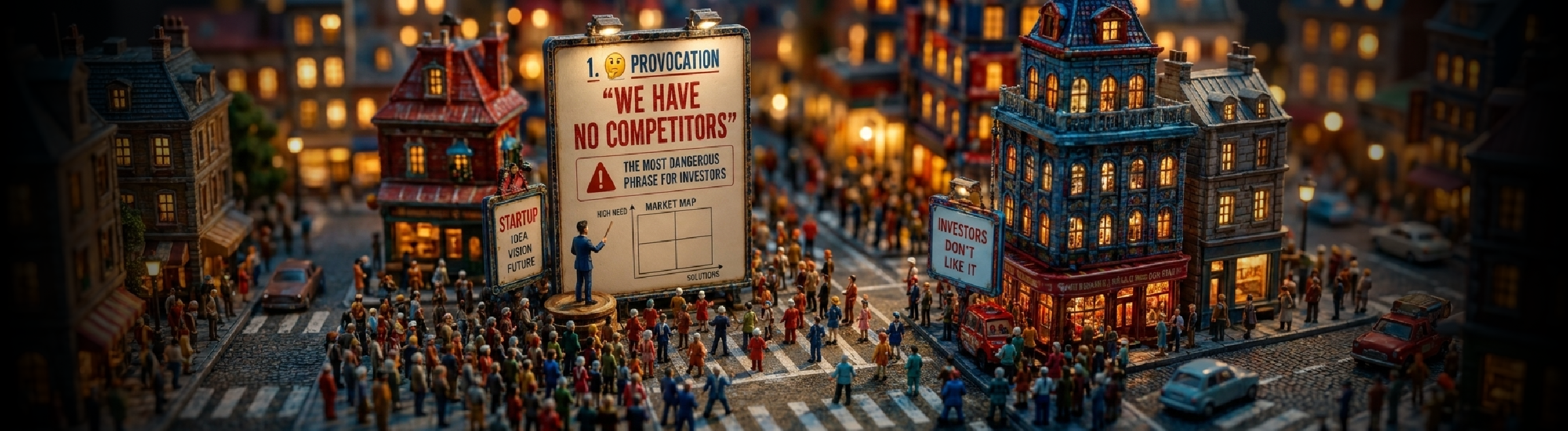 Competitive analysis toolkit for startups: direct vs indirect competitors and substitutes mapped on a landscape, 2x2 positioning matrix, and Unfair Advantage identification — illustrated with a real TRON energy market case study.